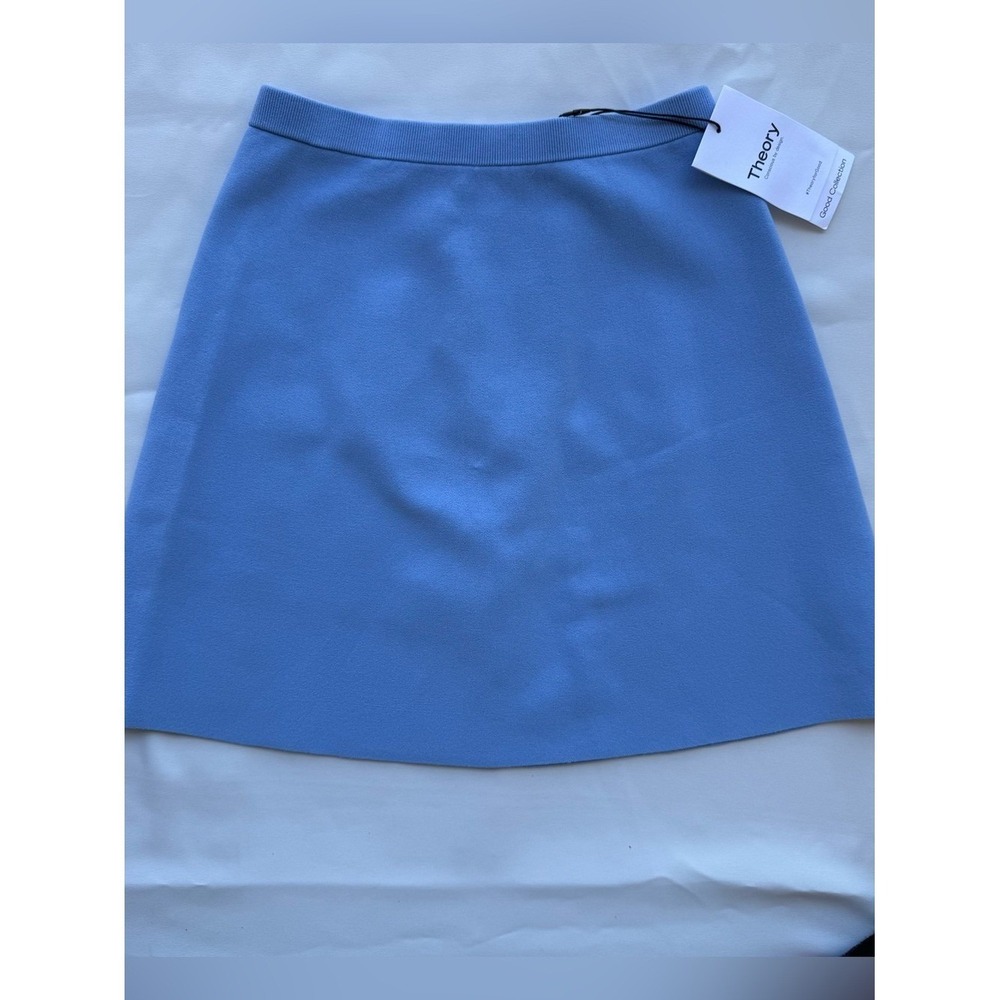 Theory Mini Skirt Cornflower Blue Compact Crepe A-Line Skirt Petite P NWT $235